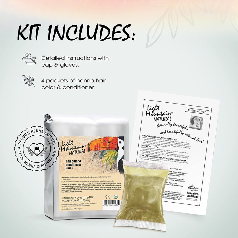 Light Mountain Henna Hair Color & Conditioner - Black Hair Dye for Men/Women, Organic Henna Leaf Powder and Botanicals, Chemical-Free, Semi-Permanent Hair Color, 16 Oz - Image 2